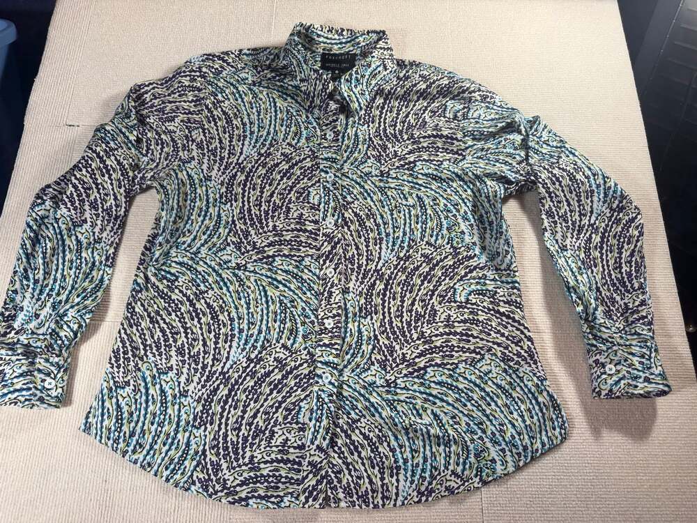 Foxcroft Women's 14 Button Up Shirt Wrinkle Free Shaped Fit Cotton Abstract